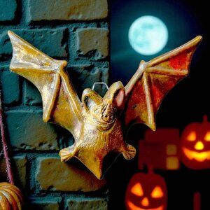 Vampire Bat Sculpture Wall Art Cast Metal Artist Signed Halloween Gothic Prop